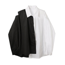 Load image into Gallery viewer, Black White Contrast Stitching Asymmetrical Shirt
