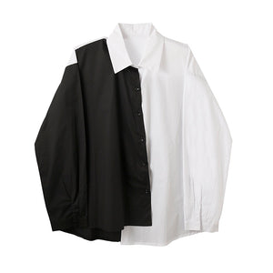 Black White Contrast Stitching Asymmetrical Shirt