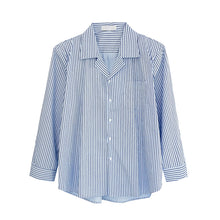 Load image into Gallery viewer, Blue Striped Cuban Collar Pad Shirt
