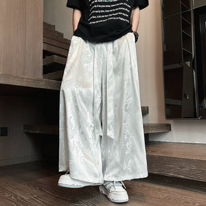 Jacquard Ice Silk Cropped Pants Thick Loose Straight Pants