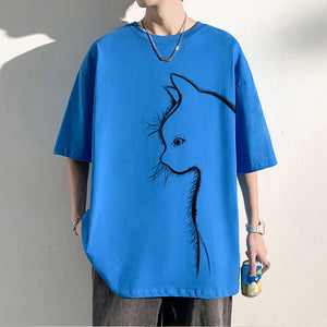 Cat print short-sleeve T-shirt