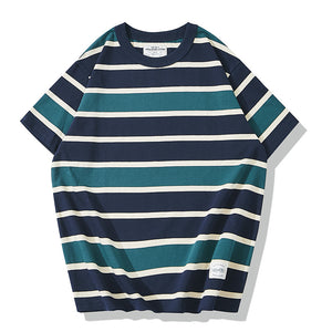 230g Round Neck Striped Short Sleeve T-Shirt