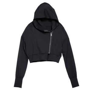 Black Hooded Loose Fit Short Jacket