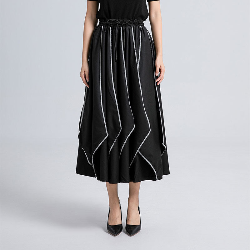 Irregular Pleated Contrast Color High Waist Skirt Pants