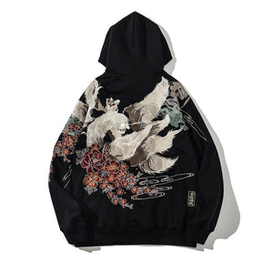 Embroidered Loose Wool Hooded Sweatshirt Coat