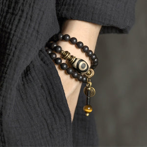 Ethnic Retro Cylindrical Dzi Beads Ebony Bracelet