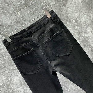 Casual Permed Ripped Black Stretch Denim Pencil Pants