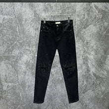 Load image into Gallery viewer, Casual Permed Ripped Black Stretch Denim Pencil Pants
