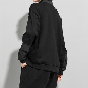 Black Pocket Zipper Loose Sweatshirt