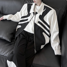 Load image into Gallery viewer, Black and White Stitching Contrast Color  Shoulder Pad Jacket
