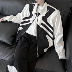 Black and White Stitching Contrast Color  Shoulder Pad Jacket