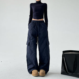 Multi-pocket Workwear Cotton Thickened Wide-leg Pants