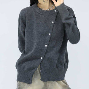 Loose Button Slant Cardigan Sweater