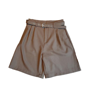 Business Casual Solid Color Belt Shorts