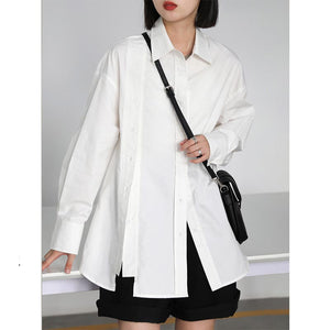 Irregular Double Breasted Lapel Long Sleeve Shirt