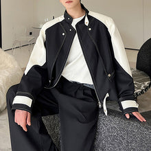 Load image into Gallery viewer, Black and White Contrast Structured Stand Collar Cropped Jacket
