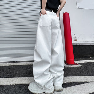 Curved Pleated Denim Cargo Pants