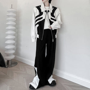 Black and White Stitching Contrast Color  Shoulder Pad Jacket