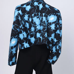 Contrast Print Cropped Single Button Jacket