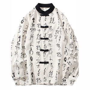 Contrast Patchwork Print Stand Collar Long-sleeved Shirt