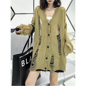 Hollow Long Sleeve Knitted Cardigan