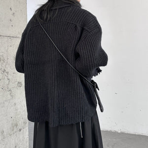 Dark Raw Edge V-neck Knitted Jacket