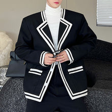 Load image into Gallery viewer, Contrast Striped Webbing-padded Shoulder Blazer
