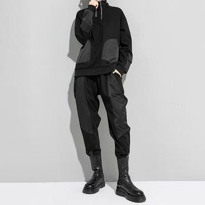 Black Pocket Zipper Loose Sweatshirt