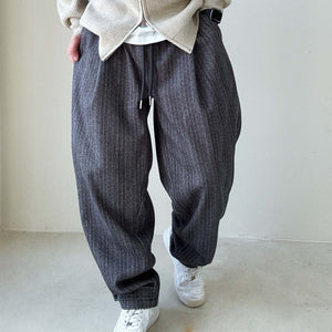 Loose Herringbone Casual Straight Drawstring Pants