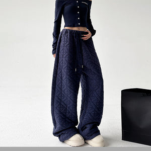 Diamond Check Thickened Cuffed Casual Pants