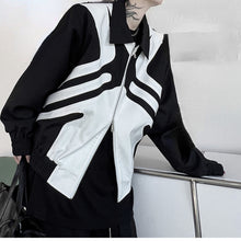 Load image into Gallery viewer, Black and White Stitching Contrast Color  Shoulder Pad Jacket
