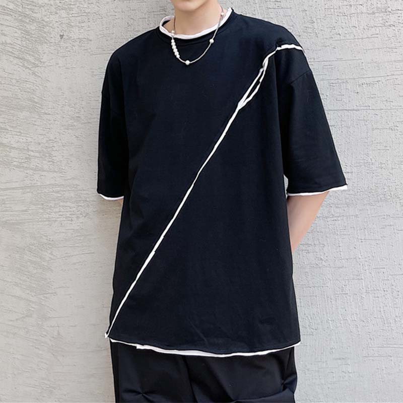 Contrast Color Splicing Short Sleeve T-sleeve