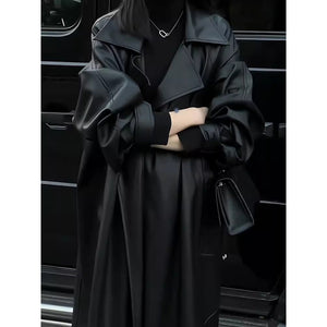 Loose Mid-length Leather Coat