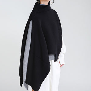 Loose Turtleneck Shawl Sweater