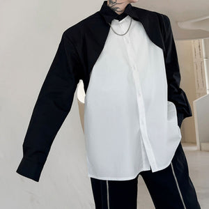 Black White Paneled Fake Two-piece Shirt