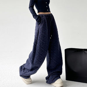 Diamond Check Thickened Cuffed Casual Pants