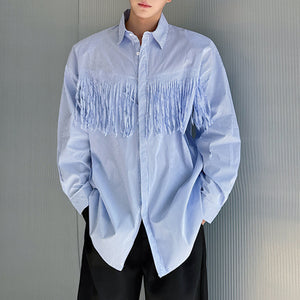 Blue Striped Fringed Casual Shirt