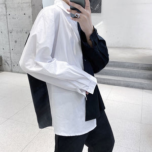 Black White Contrast Stitching Asymmetrical Shirt