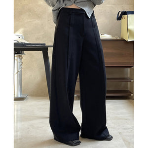 Brushed High Waist Pleated Wide Leg Trousers