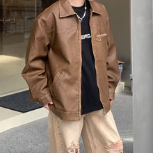 Load image into Gallery viewer, Distressed Brown PU Leather Zip-Up Jacket
