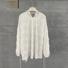 Load image into Gallery viewer, Embroidered Puff Sleeves Lace Up Long Sleeve Shirt
