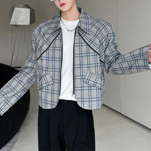 Load image into Gallery viewer, Casual Cropped Zipper Lapel Plaid Jacket
