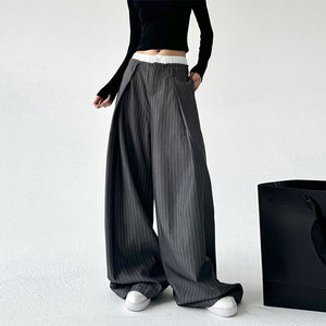 Grey Striped High Waist Loose Casual Pants