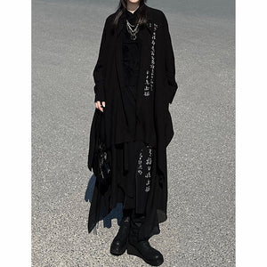 Asymmetric Hem Calligraphy Print Oversized Shirt