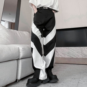 Black and White Contrast Loose Straight Trousers