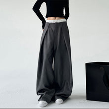 Load image into Gallery viewer, Grey Striped High Waist Loose Casual Pants
