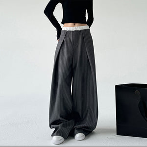 Grey Striped High Waist Loose Casual Pants