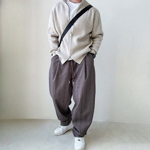 Loose Herringbone Casual Straight Drawstring Pants