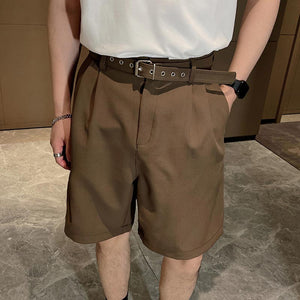 Business Casual Solid Color Belt Shorts