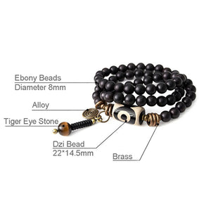 Ethnic Retro Cylindrical Dzi Beads Ebony Bracelet